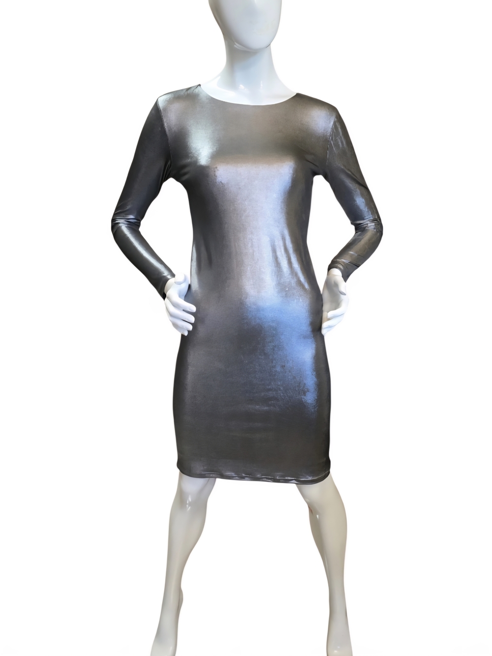 🏷️ NWT   -  VELVET TORCH Metallic Silver Sheath Bodycon Dress Sz M  -  🏷️ NWT